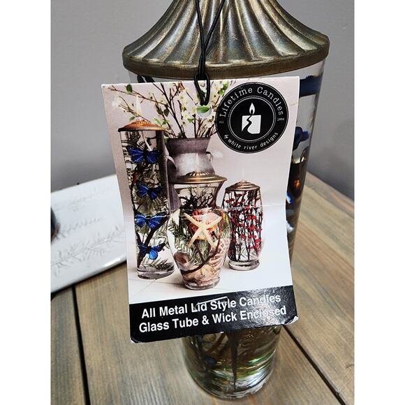 White River Blue FLORAL CYLINDER Lifetime Oil Candle 12.5" x 3.5" - Picture 9 of 12